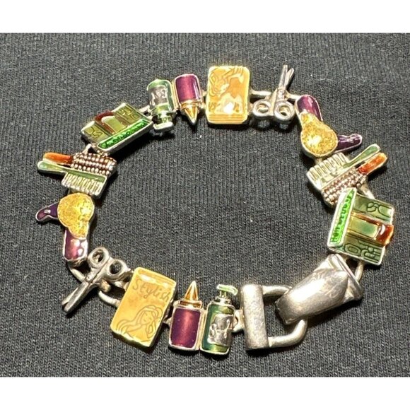 Beautician Bracelet Hair Salon Tools Enamel Brush Scissors Blower Dyer 8in Gift - Picture 2 of 11